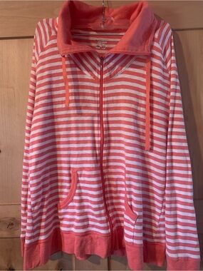 Columbia ‘Melody Springs’ Coral and White Striped Zip-Up Hoodie Jacket